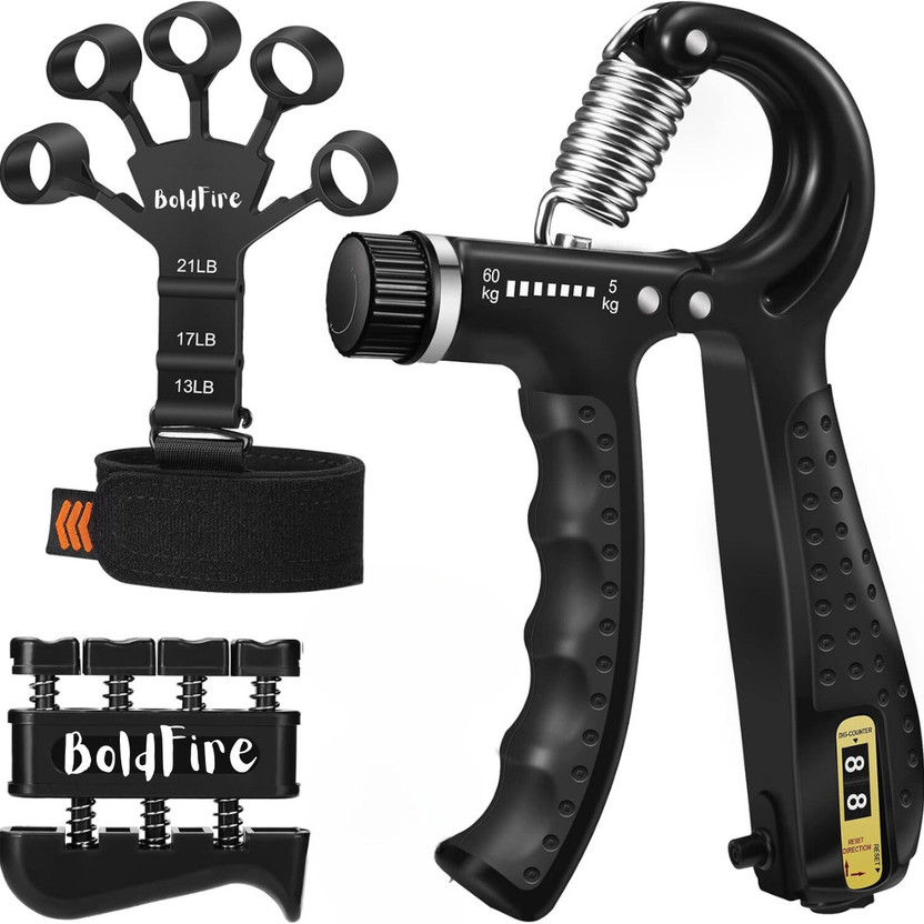 BoldFire Combo Grip Strengther Trainer Kit (Pack of 2),Forearm Strengthener,Hand Squeezer Fitness Accessory Kit Kit