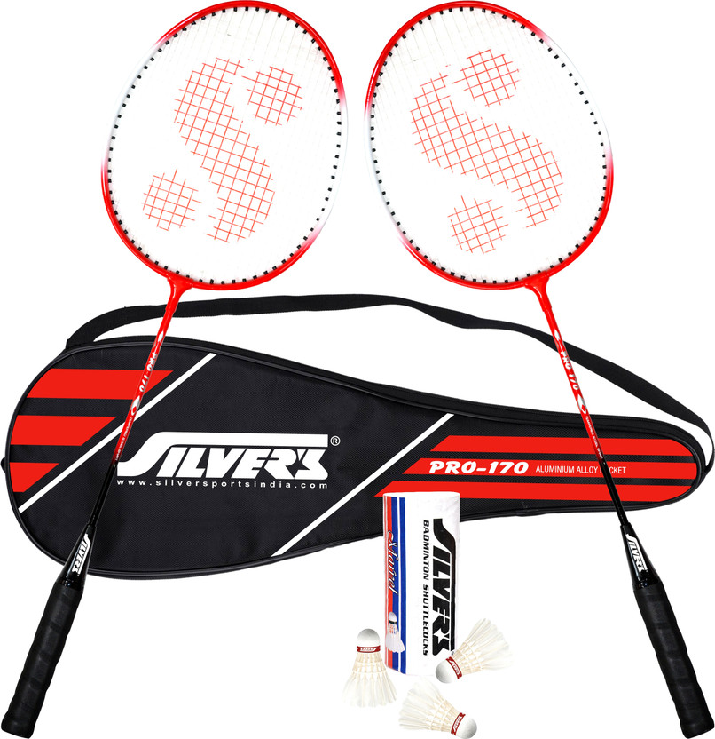 Silver's PRO-170 Badminton Combo- 2 Rackets with Feather Shuttle Pack of 3 Badminton Kit(NA)