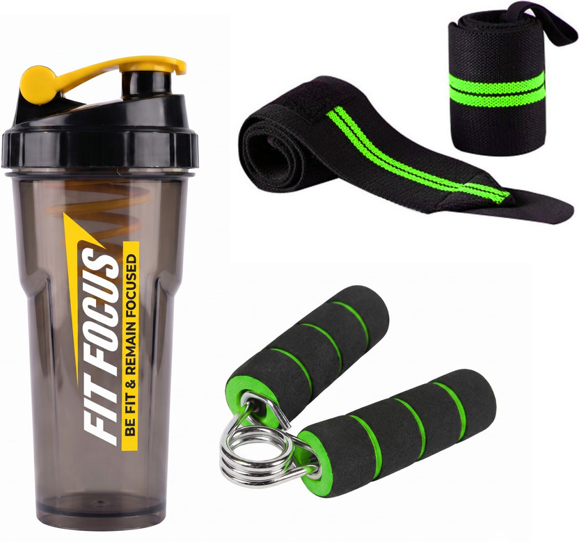 TRUE INDIAN Gym Shaker 700ml with Foam Hand Gripper & Wrist Support Band Combo Fitness Accessory Kit Kit