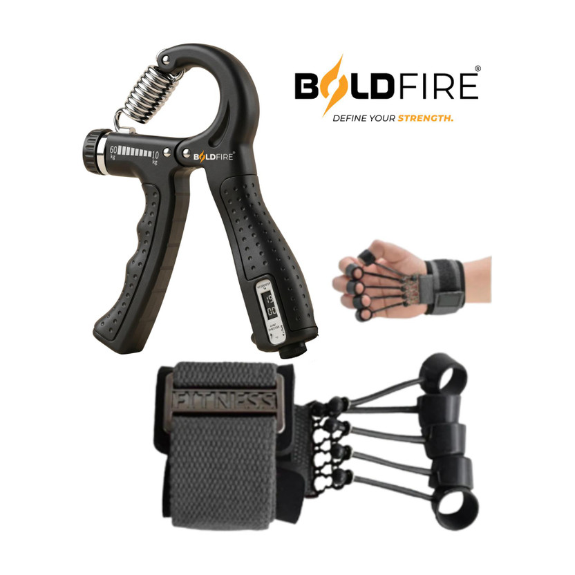 BoldFire Finger Strengthener & Hand Gripper for forearm Finger -Exerciser Hand, Finger Fitness Accessory Kit Kit