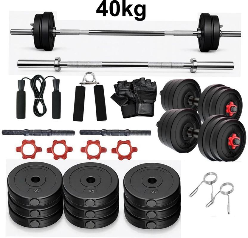 DCS Pro 40 kg FITNESS KIT + 3ft Straight ROD & FITNESS ACCESSORIES- BEST EXERCISE SET Home Gym Combo