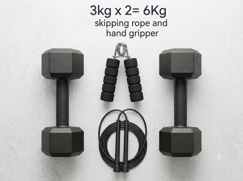JASMINE PVC DUMBELL 3KG HEX BLACK SET ACC Fitness Accessory Kit Kit