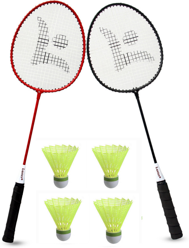 Luster Single Shaft Racket Red And Black With Four Shuttles Badminton Kit