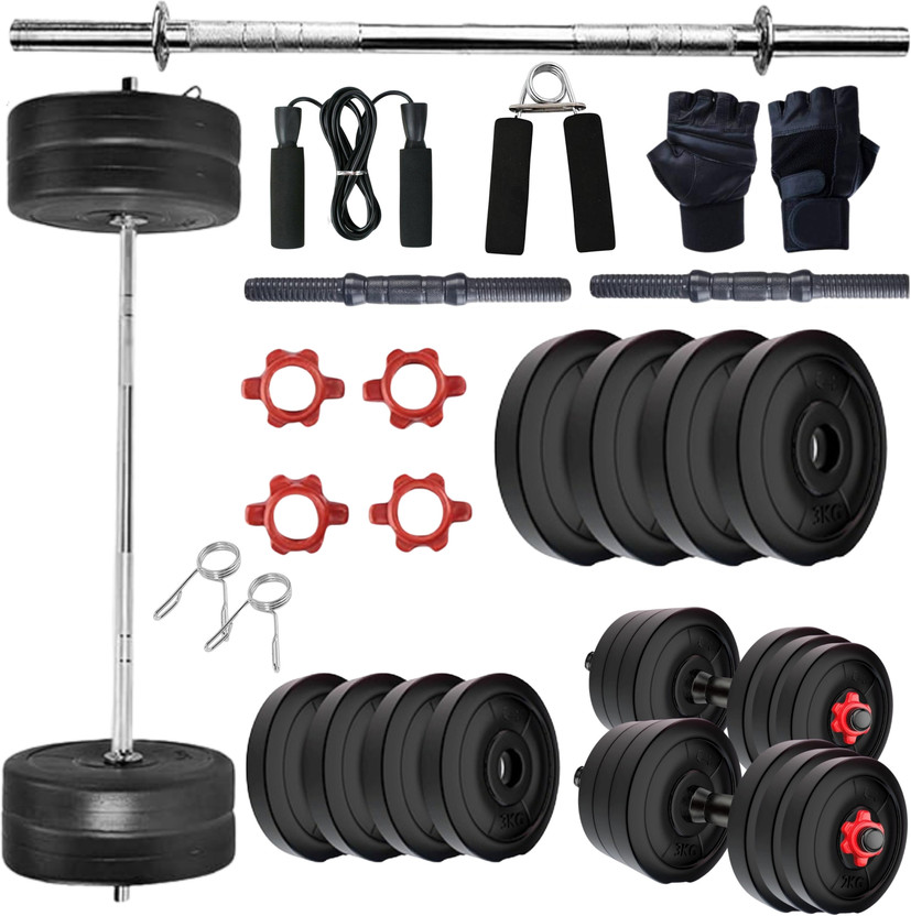 TUCKER FITNESS 30KG Home Gym Dumbbell Plate Set with 3FT Straight Rod & Accessories Fitness Accessory Kit Kit