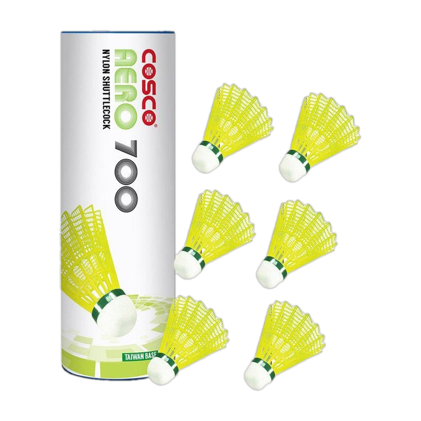 COSCO Badminton Shuttlecock Aero 700 (Pack of 6 Shuttle) Nylon Shuttle  - Yellow(Medium, 77, Pack of 6)