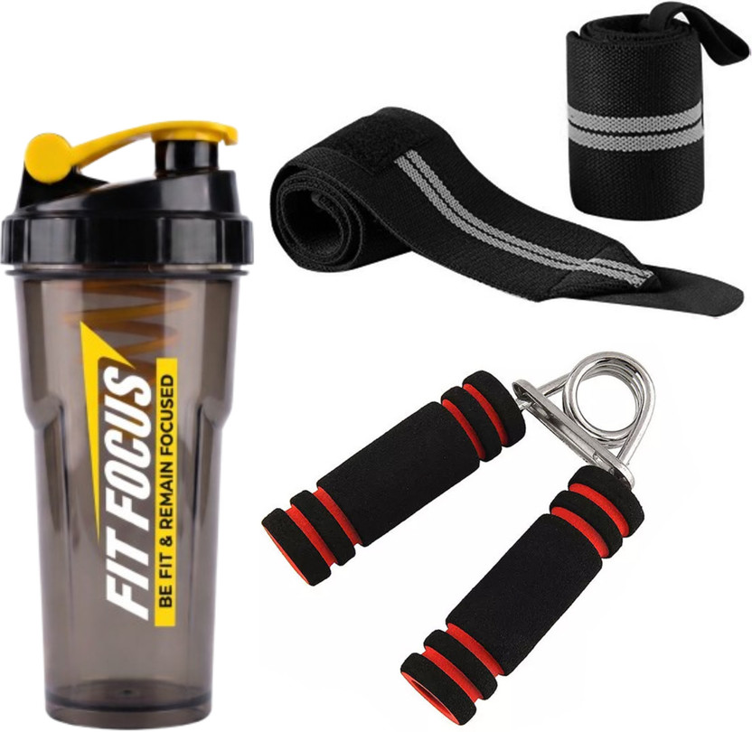 TRUE INDIAN Gym Shaker 700ml with Foam Hand Gripper & Wrist Support Band Combo Fitness Accessory Kit Kit