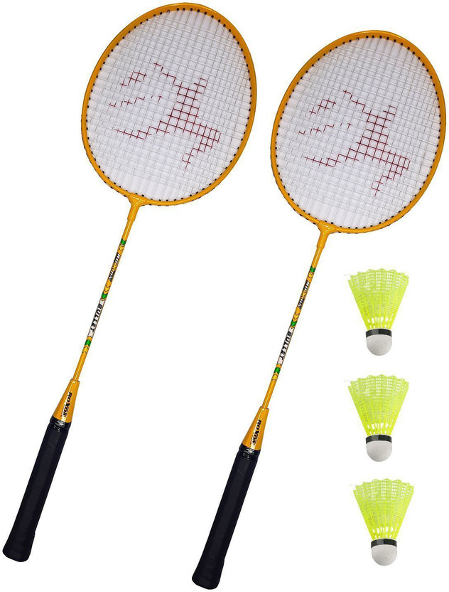 Ravii sports Bullet Strong Badminton Racquet 2 pcs with 3 Nylon Shuttlecock Badminton Kit