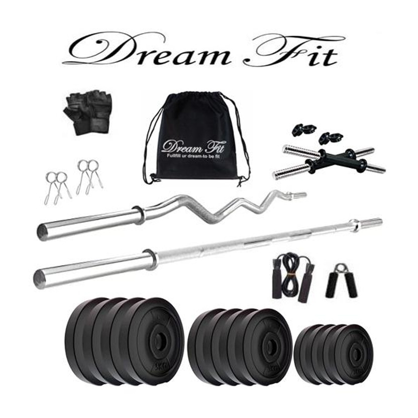 DreamFit 40 kg 40 Kg Set with 3 Ft Curl & 5 Ft plain Rod & 1 Pair Dumbbell Rods Home Gym Combo