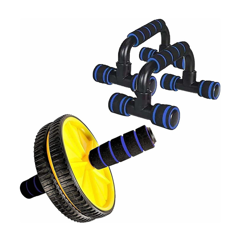 GJSHOP General ab exerciser workout ab wheel with plastic pushup bar home, gym fitness combo kit Fitness Accessory Kit Kit
