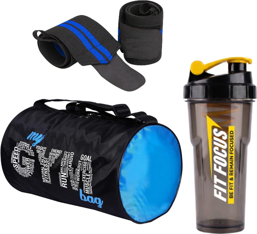 FIT FIT FOCUS 700 ml Shaker Bottle with Heavy Duty Wrist Support Bands & Travel Duffel Bag Fitness Accessory Kit Kit - Flipkart Deal