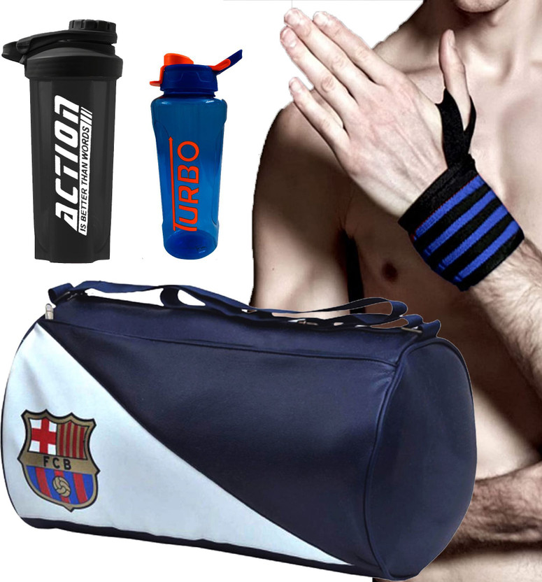 FIT FOCUS Gym Bag Combo With Acton Shaker With Wrist Support &Turbo Sipper Home Gym Kit Fitness Accessory Kit Kit