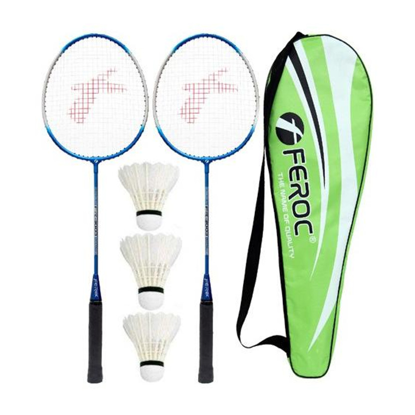 FEROC FEROC 3003 Aluminum Badminton -Racket Set of -2 with- 3 Pieces Feather shuttles with Full- Cover Badminton Kit - Flipkart Deal