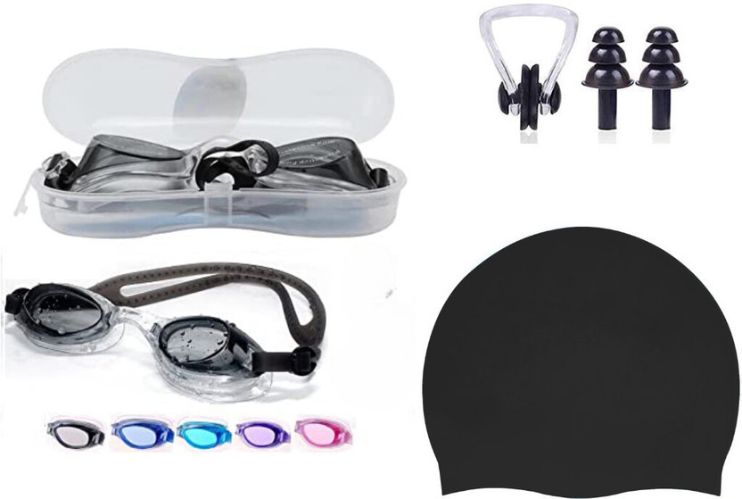 ArrowMax Swimming Goggle Cap Earplug Noseplug Set Kit For Boys Men Swimming Kit