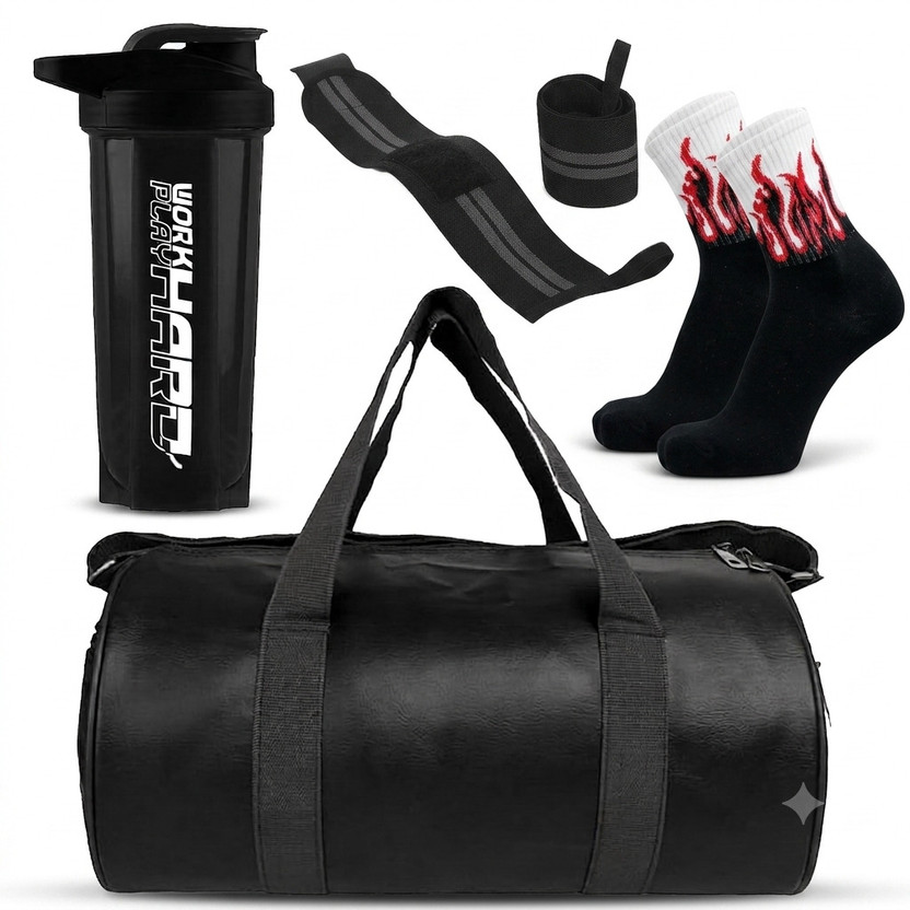 Maddy bag house Combo 700ml Gym Shaker Bottle With Athlete Fire Socks,Gym Duffle Bag & WristBand Fitness Accessory Kit Kit