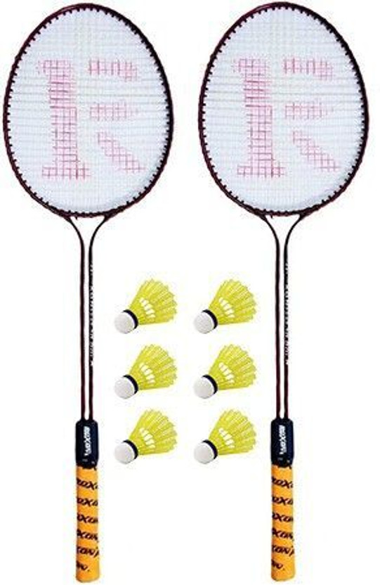 kickmixsports K-W_Set Of 2 Piece Double Rod Badminton Racquet with 6 Piece Nylon Shuttle Badminton Kit