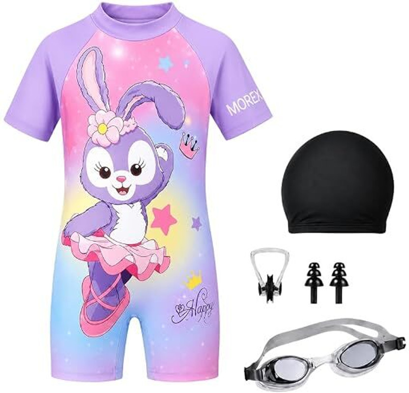 Morex Swimming Printed Costume for Kids with Swim Kit | 11-12 Yrs | Rabbit (Purple) Swimming Kit
