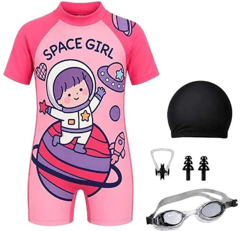 Morex Swimming Printed Costume for Kids with Swim Kit | 7-8 Years | Space Girl (Pink) Swimming Kit