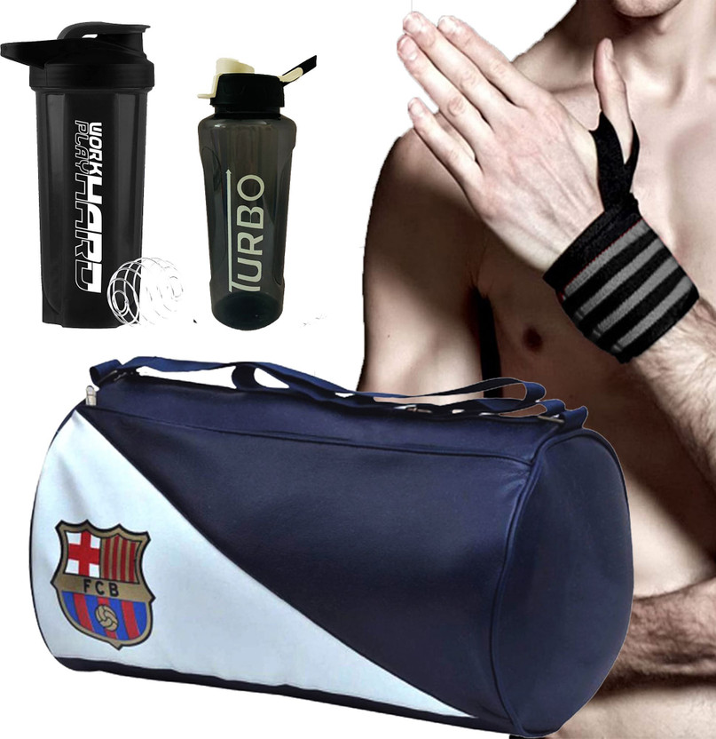 FIT FOCUS Gym Bag Combo With Workhard Bottle With Support Band &Turbo Sipper Home Gym Kit Fitness Accessory Kit Kit