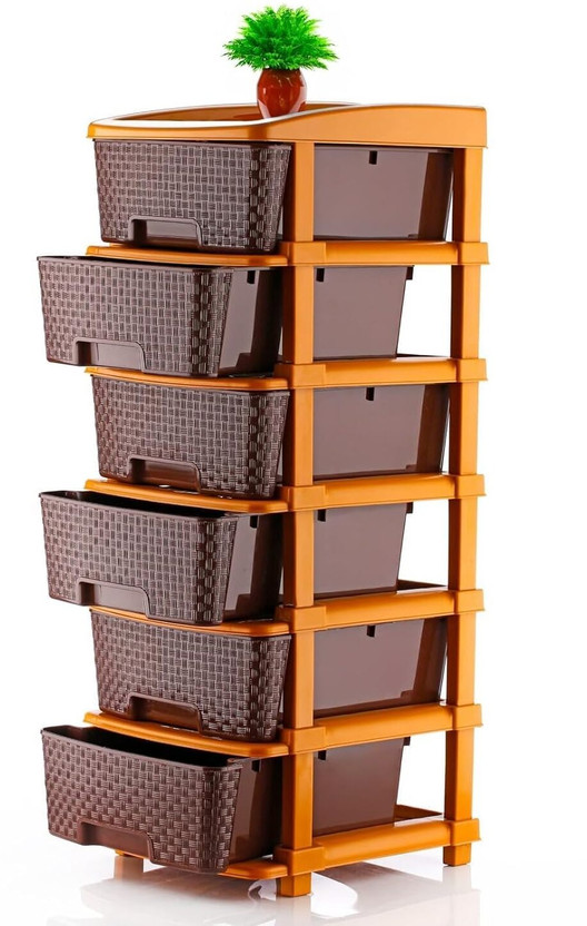 J K INTERNATIONAL 6 Compartments Plastic Modular Drawer(coffee)