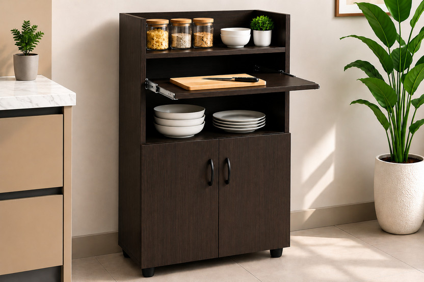 Home Home Full Kelvin Engineered Wood Kitchen Cabinet(Finish Color - WENGE, Knock Down) - Flipkart Deal