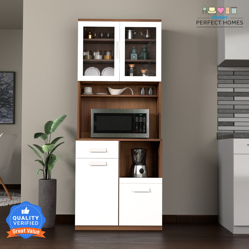 Flipkart Perfect Homes Ramsey Engineered Wood Kitchen Cabinet(Finish Color - Melamine CP Walnut & White SIB, Knock Down)