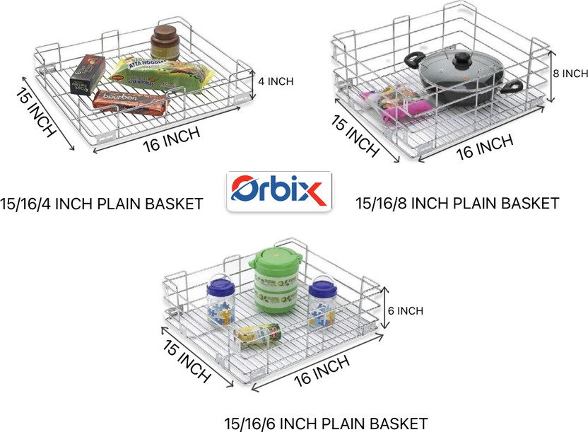 Orbix Stainless Steel Modular Kitchen basket Plain Basket (15x16 inch) Stainless Steel Kitchen Trolley(Pre-assembled)