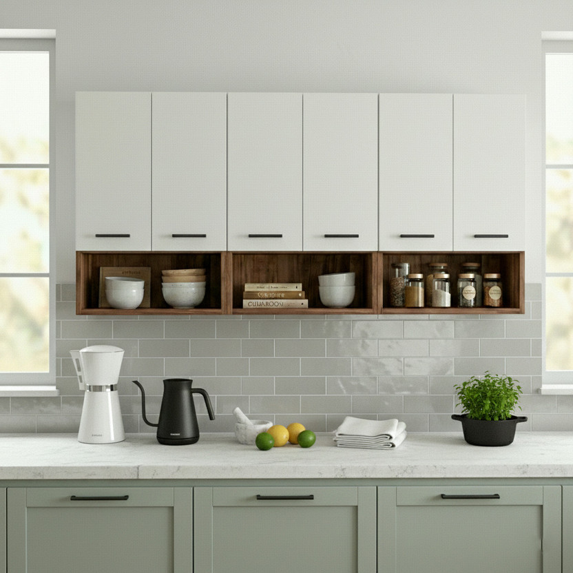 Flipkart Perfect Homes Multipurpose Modern Storage Kitchen Cabinet | Wooden Cabinet for Kitchen Engineered Wood Kitchen Cabinet(Finish Color - Noce Lyon & White, DIY(Do-It-Yourself))