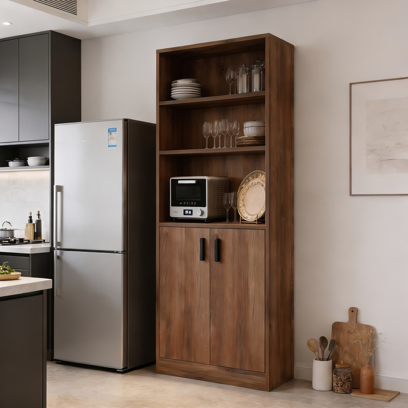 Flipkart Perfect Homes Soma storage rack 3 Adjustable 17mm Shelf 2 Door Multipurpose Office Appliance Engineered Wood Kitchen Cabinet(Finish Color - Walnut, DIY(Do-It-Yourself))