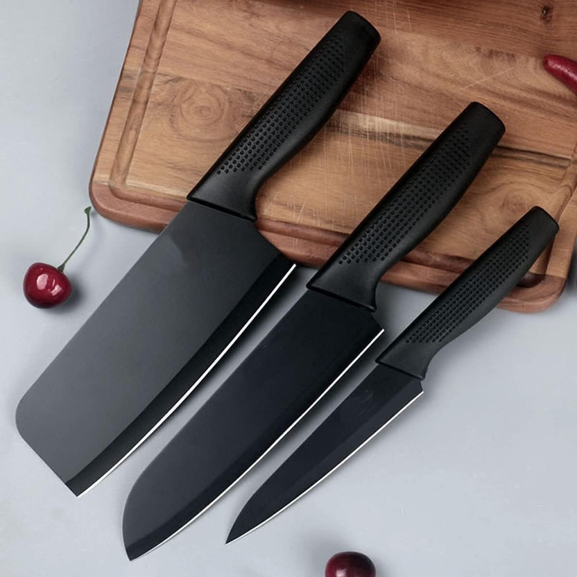 Yaadgar 3 Pc Stainless Steel Knife Set with Ergonomic Handle for Home Kitchen and Restaurant (Dark)
