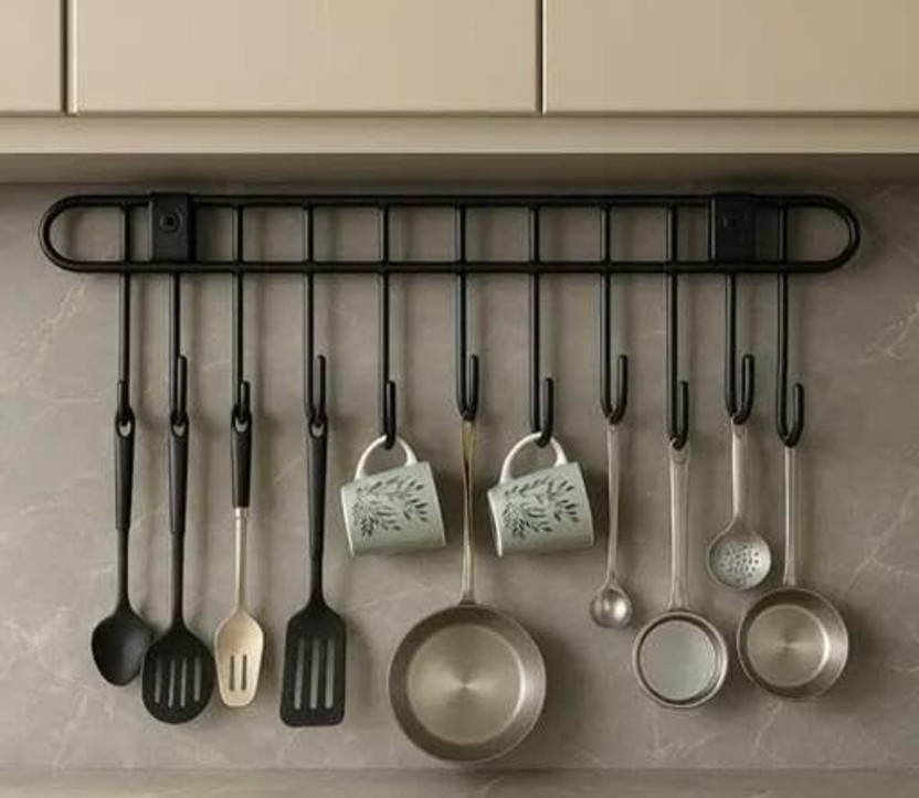 M Y Steel Cloth Hanger for Wall with( 11 Hooks)Door Hooks/Kitchen Utensil Hanger Hook Rail 11(Pack of 1)