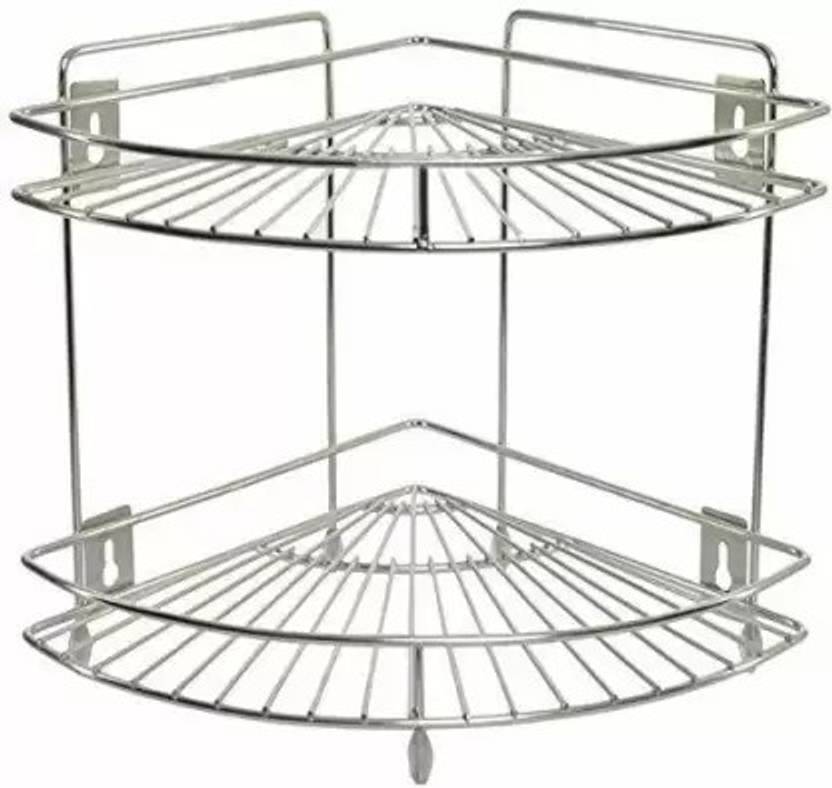 Toro Stainless Steel Corner Shelf Storage Rack 2 Tier Kitchen Shelves