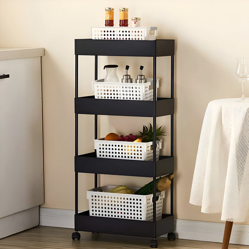 DM PLUS 4-Layer Kitchen Storage Rack with Wheels Plastic Kitchen Trolley(DIY(Do-It-Yourself))