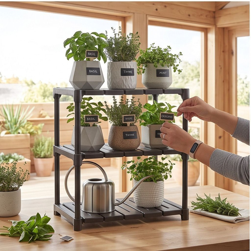 PRISHU Utensil Kitchen Rack Plastic Premium 3Tier Black Plastic Storage Shelving Unit, Waterproof ToolFree Assembly
