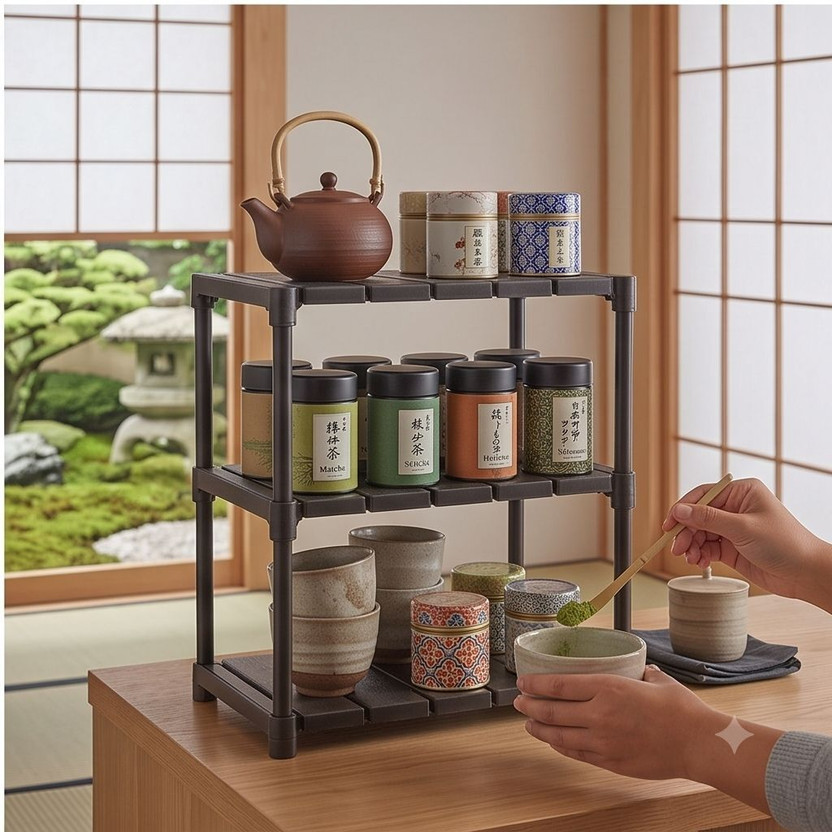 PRISHU Utensil Kitchen Rack Plastic Premium 3Tier Black Plastic Storage Shelving Unit, Waterproof ToolFree Assembly