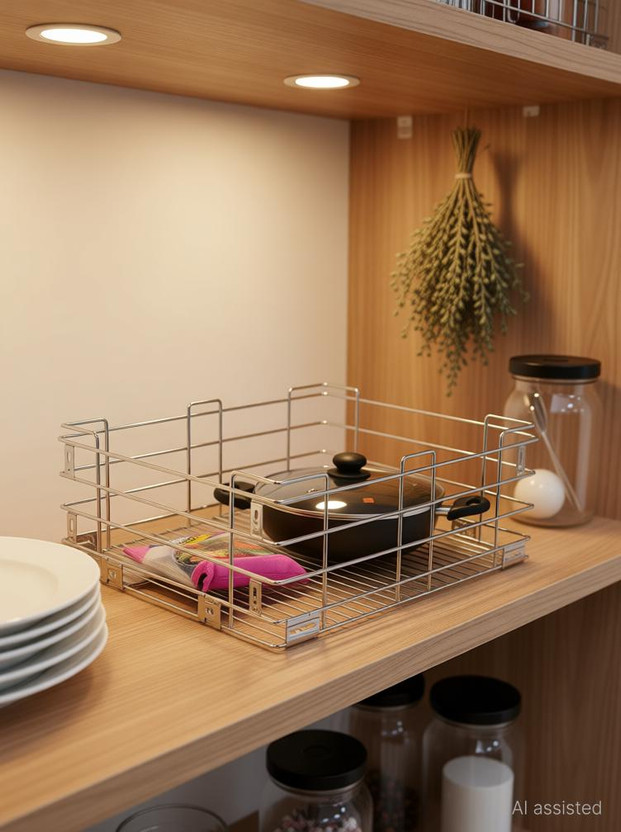 Verito Utensil Kitchen Rack Steel Plain Kitchen Basket 19X20X8 Inch / Modular Kitchen Cabinet / Kitchen Drawer