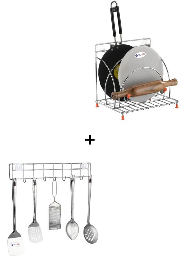 FineArts Stainless Steel Rolling Pin Holder With 9 Hooks Multipurpose