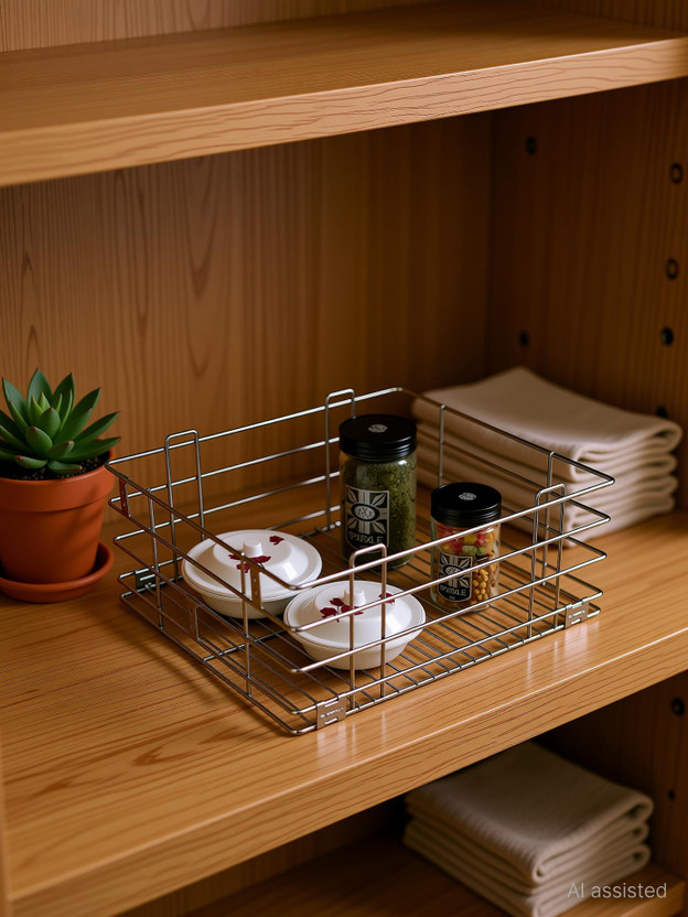 Verito Utensil Kitchen Rack Steel Plain Kitchen Basket 21X20X8 Inch / Modular Kitchen Cabinet / Kitchen Drawer