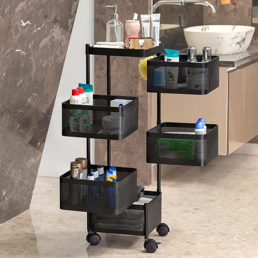 Flipkart SmartBuy 5 Layer Kitchen Trolley Storage Rack Square Design Fruits & Vegetable Basket Iron Kitchen Trolley(Pre-assembled)