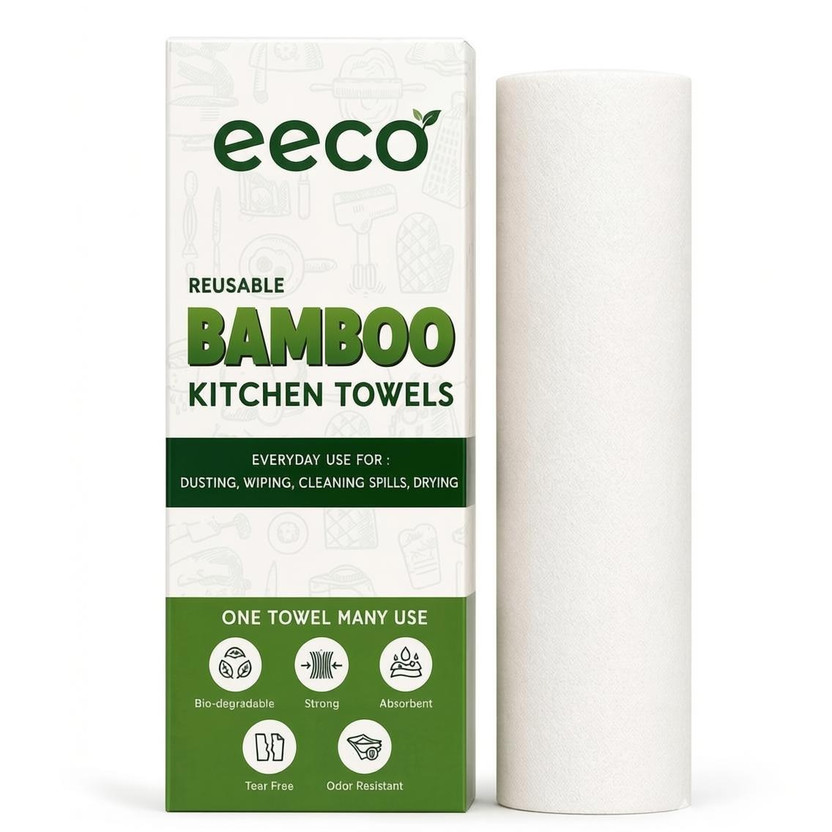 eeco Reusable bamboo kitchen towels, Last Upto 2000 times, 100% eco friendly(1 Ply, 20 Sheets)