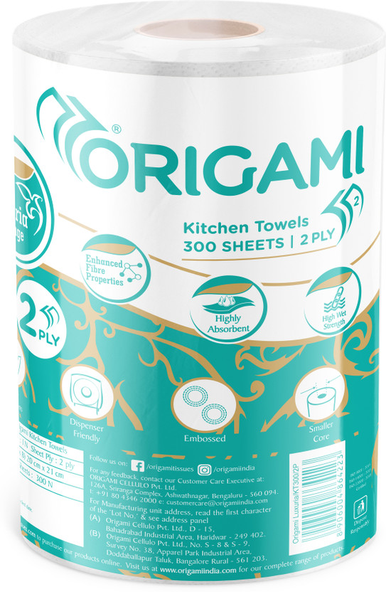 Origami Luxuria Kitchen Towel, Single, 300 Pulls,(2 Ply, 300 Sheets)