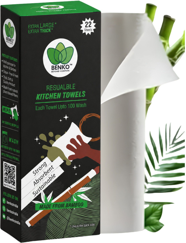 BENKO BENKO Reusable Kitchen Towel (100 times each-2200 wipes), Made from Bamboo(3 Ply, 22 Sheets) - Flipkart Deal
