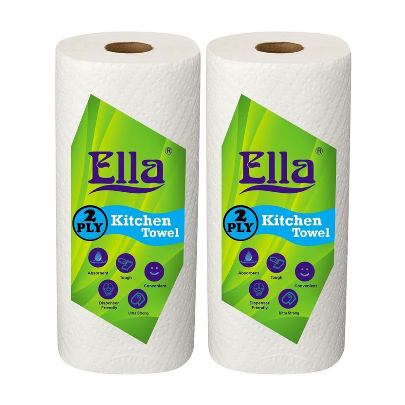 ELLA Multipurpose Kitchen Tissue Paper Roll Ultra Absorbent And Soft Touch Pack of 2(2 Ply, 120 Sheets)