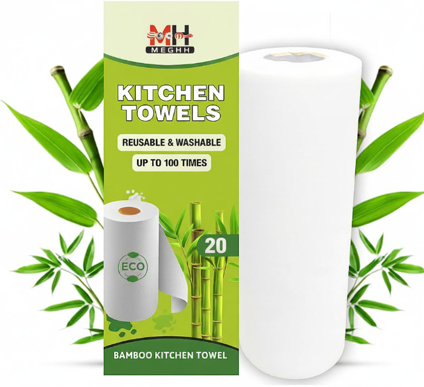 Meghh Bamboo All Purpose Cleaning Towel Roll | Reusable & Washable(1 Ply, 20 Sheets)