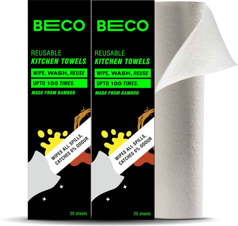 Beco Bamboo Reusable Kitchen Towel|Reusable upto 4000 times|100% Natural Ecofriendly(1 Ply, 40 Sheets)