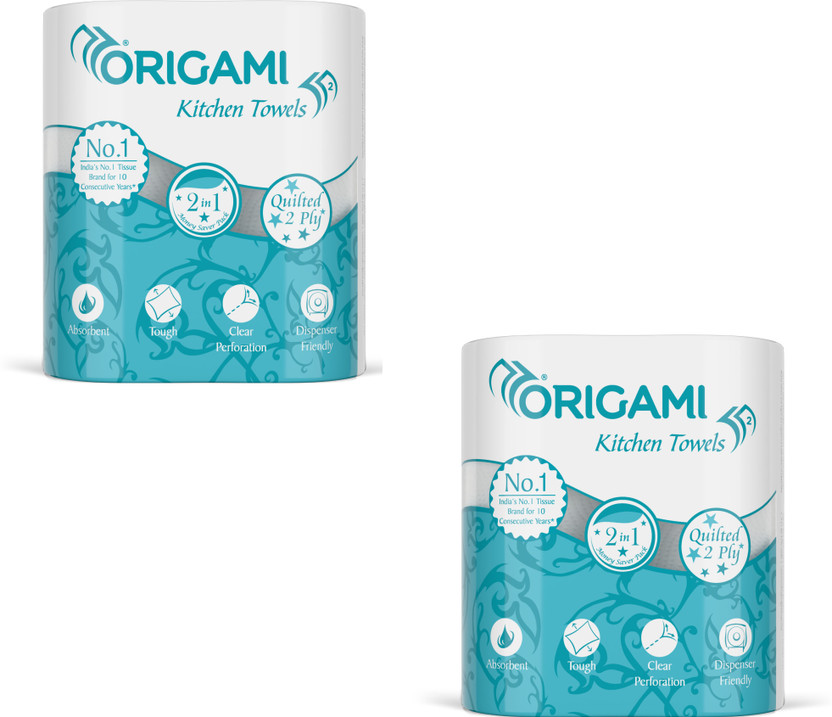 Origami Kitchen Tissue Paper Roll Pack of 2 - 60 Pulls Per Roll(2 Ply, 120 Sheets)