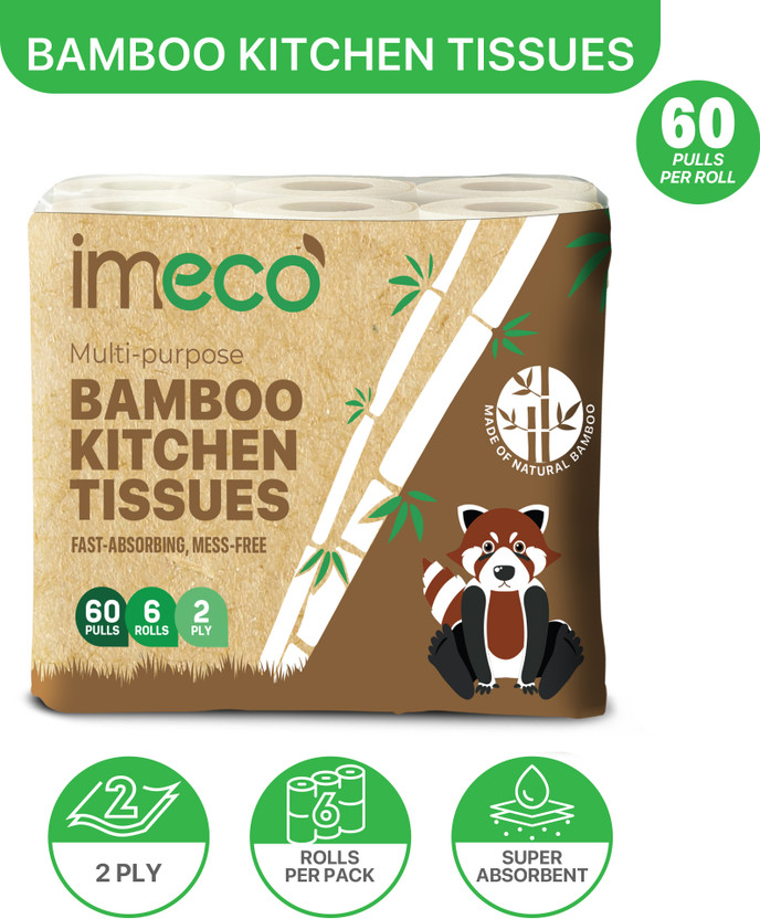 IMECO Bamboo Kitchen Tissue Rolls | Extra Strong & Soft | Oil & Water Absorbent(2 Ply, 60 Sheets)