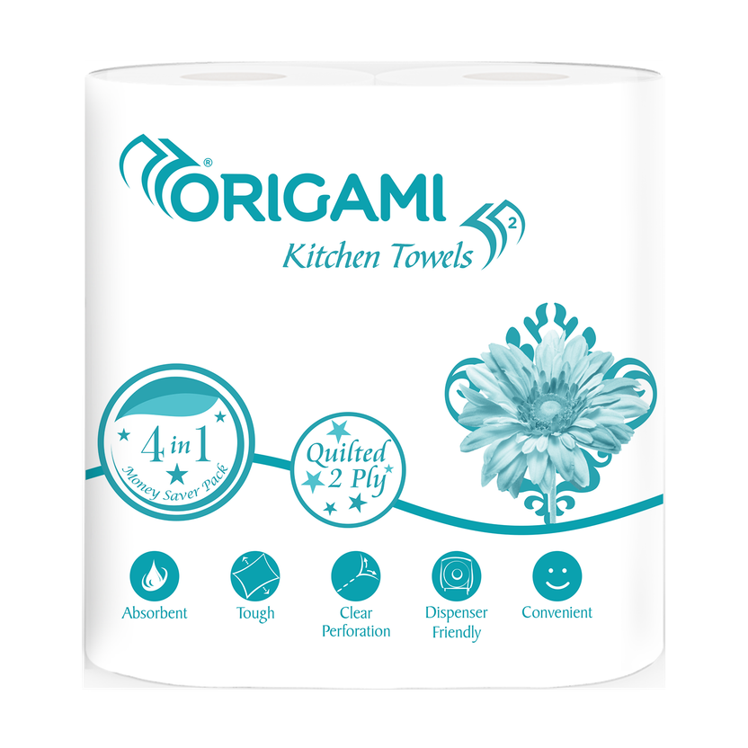 Origami Kitchen Roll pack of 4, 60 Pulls each(2 Ply, 240 Sheets)