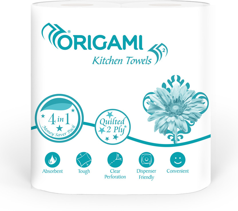 Origami Kitchen Roll pack of 4, 60 Pulls each(2 Ply, 240 Sheets)