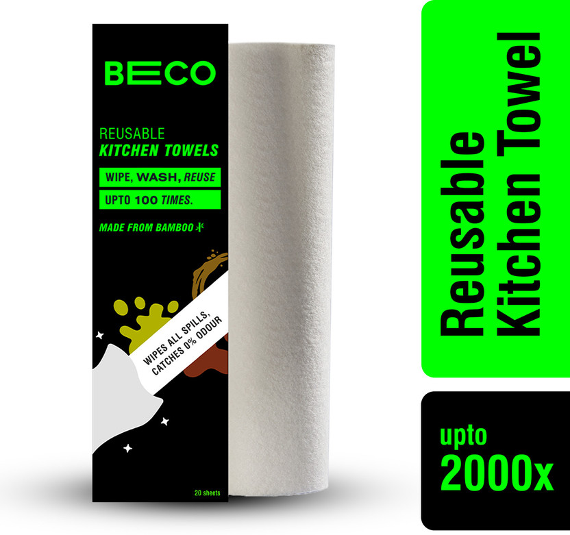 Beco Reusable Kitchen Towel (20 sheets x 100 times each-2000 wipes), Made from Bamboo(1 Ply, 20 Sheets)