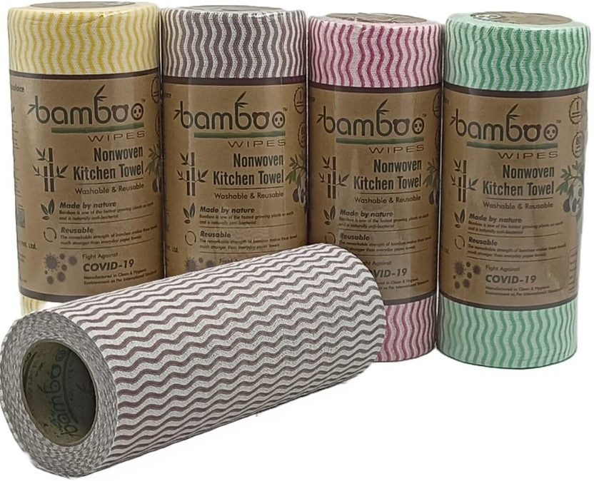 Bamboo Reusable & Washable Printed Non Woven Kitchen Tissue Towel Roll | Cleaning Wipes(1 Ply, 160 Sheets)